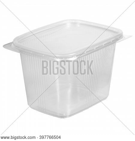 Reusable Plastic Transparent Box For Takeaway Food, Picnic, Salad For Shop Isolated On White