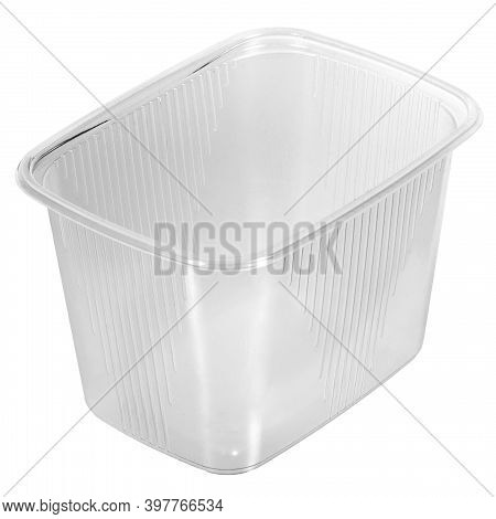 Reusable Plastic Transparent Box For Takeaway Food, Picnic, Salad For Shop Isolated On White