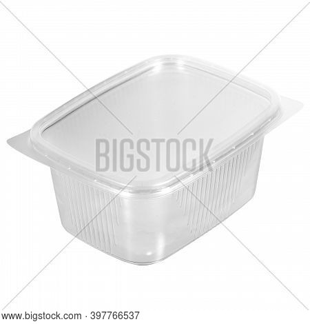 Reusable Plastic Transparent Box For Takeaway Food, Picnic, Salad For Shop Isolated On White