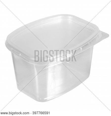 Reusable Plastic Transparent Box For Takeaway Food, Picnic, Salad For Shop Isolated On White