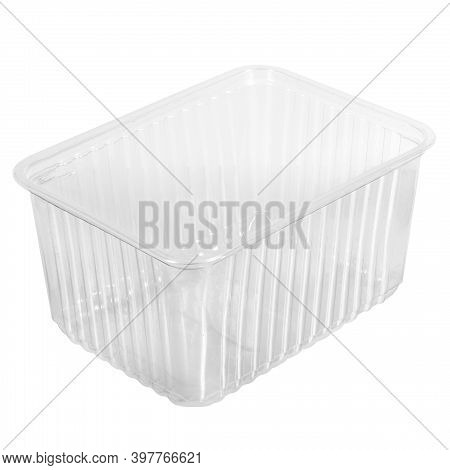 Reusable Plastic Transparent Box For Takeaway Food, Picnic, Salad For Shop Isolated On White