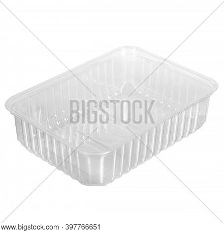 Reusable Plastic Transparent Box For Takeaway Food, Picnic, Salad For Shop Isolated On White