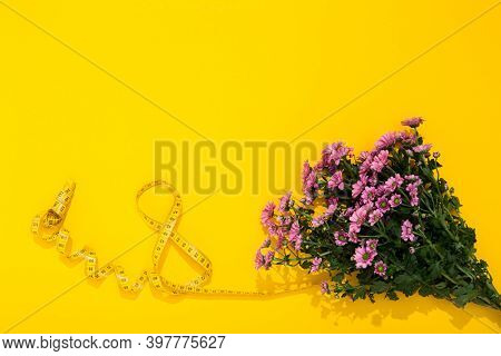 International Women's Day 8 March. World Mother's Day 8 May. Three Lush Purple Chrysanthemums And A