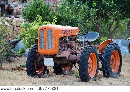 Vouves, August 09: Vintage Fiat 215 R Tractor On August 09, 2020 At Vouves, Crete Island, Greece.