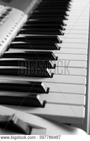 Close-up Of An Electronic Piano Keyboard. Keyboard Instrument.