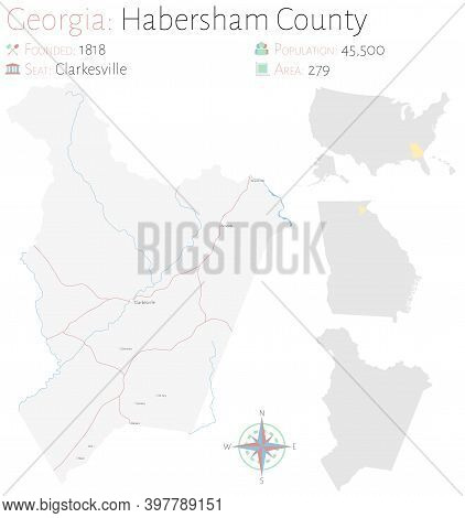 Large And Detailed Map Of Habersham County In Georgia, Usa.