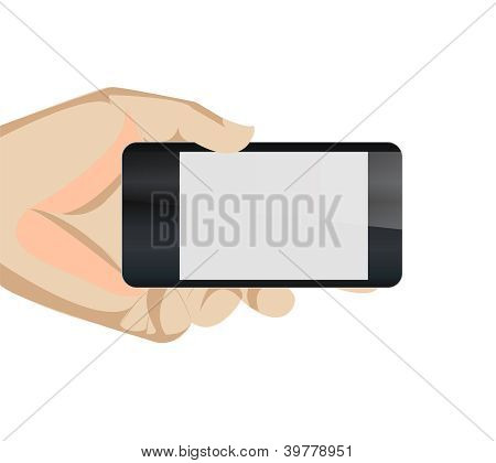 Černá prázdné Smart telefonu Vector v ruce drží horizontální