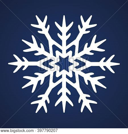 Snowflake. Festive Ornament. Vector Illustration. Isolated Blue Background. Flat Style. A Fragile Cr