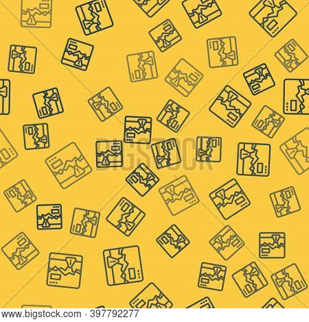 Blue Line Website With Failure Stocks Market Icon Isolated Seamless Pattern On Yellow Background. Mo