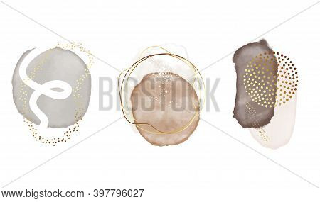 Watercolor Abstract Beige Collage, Natural Tones Cover, Nature Trendy Geometric Minimalist Elements 