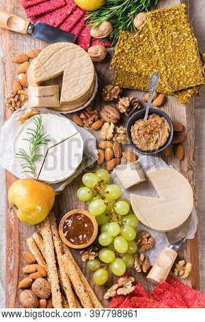 Plate Of Organic Raw Vegan Cheese, Snacks, Nuts, Fruits