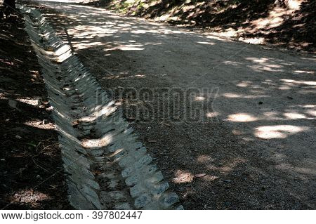 Drainage Of The Threshing Floor In The Forest Beige Color Transverse Metal Gutters Drain The Water I