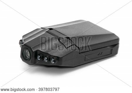 Isolated Black Dashcam Video Recorder On White