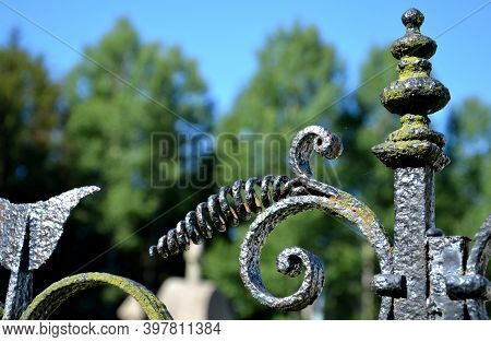 The Beauty Of Blacksmithing In Old Rural Cemeteries Metal, Brass And Copper Poppy Flowers, Balls, Wa