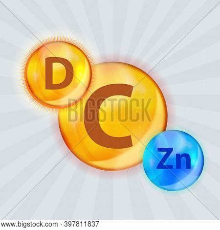 Colored Vitamin C, D, Zn Complex. Illustration