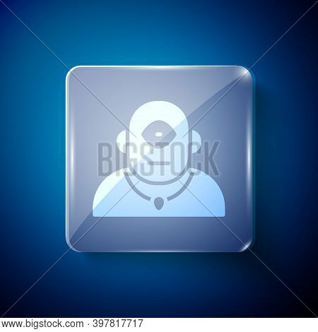White Cyclops Icon Isolated On Blue Background. Square Glass Panels. Vector