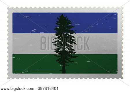 Cascadia Flag On Old Postage Stamp, Vector
