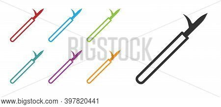 Black Metal Pike Pole With Wooden Handle Icon Isolated On White Background. Spear, Pickaxe, Hook Han