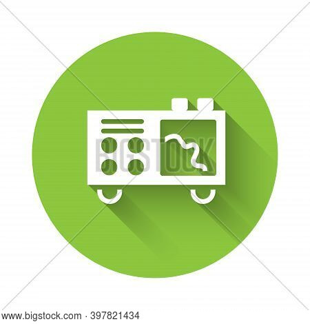 White Spectrometer Icon Isolated With Long Shadow. Green Circle Button. Vector