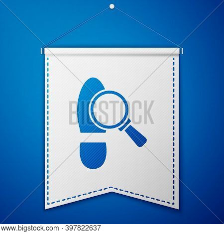 Blue Magnifying Glass With Footsteps Icon Isolated On Blue Background. Detective Is Investigating. T