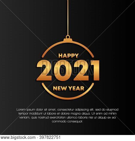 Merry Christmas And Happy New Year 2021. Vector Illustration With Christas Toy On Black Background P