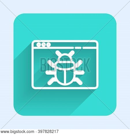 White Line System Bug Concept Icon Isolated With Long Shadow. Code Bug Concept. Bug In The System. B