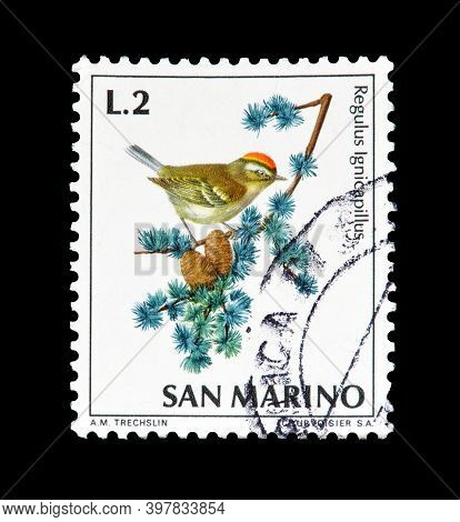 San Marino - Circa 1972 : Cancelled Postage Stamp Printed By San Marino, That Shows Common Fire Cres