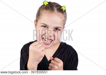 Angry Girl. Girl With Fists.
