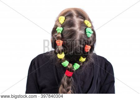 Children's Hairstyle With Pigtails. Kid Girl Hairstyle