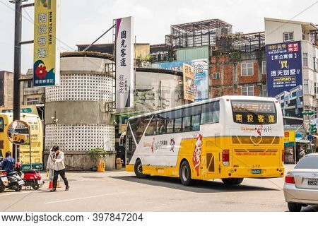 Nantou, Taiwan - September 8th, 2020: bus place at Kuo-Kuang Motor Transport Station at Puli town, Nantou, Taiwan