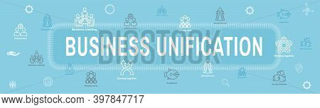 Companies Merging Together, One Buying Out The Other & Icon Set Header Banner