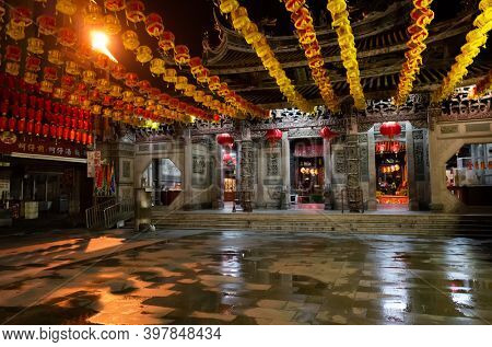Changhua, Taiwan - Jan 20th, 2020: Lukang Tianhou temple at night, Changhua, Taiwan