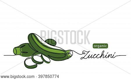 Zucchini, Green Marrow, Courgette Or Squash Vector Illustration. One Line Drawing Art Illustration W