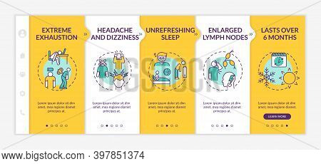 Myalgic Encephalomyelitis Symptoms Onboarding Vector Template. Migraines, Dizziness, Long-lasting Di