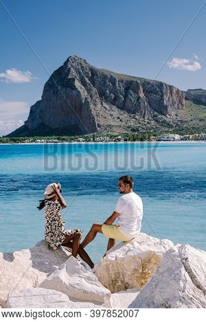 San Vito Lo Capo Sicily, San Vito Lo Capo Beach And Monte Monaco In Background, North-western Sicily