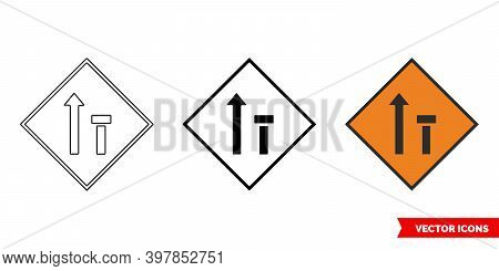 Offside Lane Of Two Closed Roadworks Sign Icon Of 3 Types Color, Black And White, Outline. Isolated 