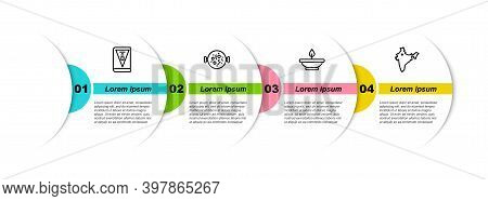 Set Line India Constitution Day, Chicken Tikka Masala, Aroma Lamp And Map. Business Infographic Temp