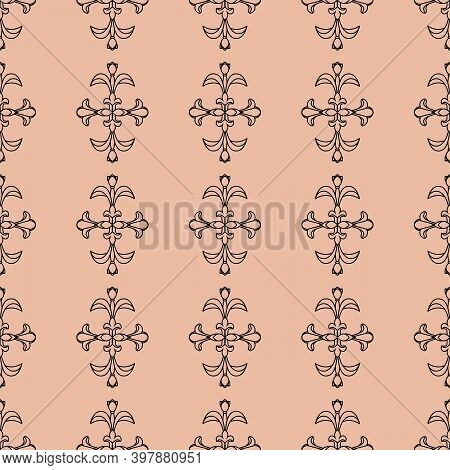 Black Floral Damsk Onament Seamless Patternon Color Background. Design For Fabric, Apparel Textile, 