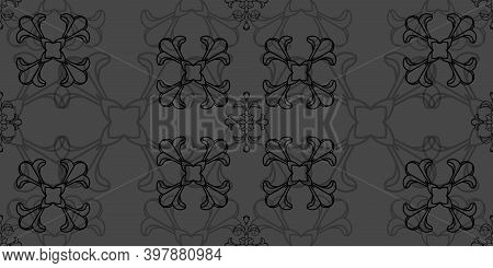 Black Floral Damsk Onament Seamless Patternon Color Background. Design For Fabric, Apparel Textile, 