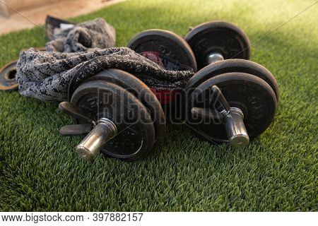 Old Rusty Gym At Home With Sunlight In The Garden