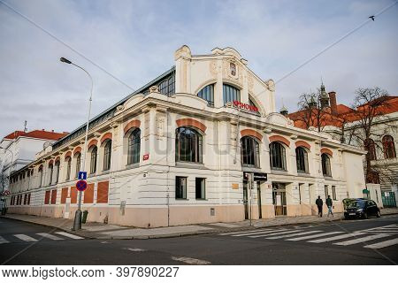 Art Nouveau Secession Building Of Smichov Market In Smichov District In Autumn Sunny Day, Municipal 