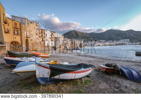 Cefalu, Medieval Village Of Sicily Island, Province Of Palermo, Italy. Europe