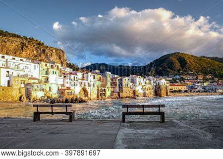 Cefalu, Medieval Village Of Sicily Island, Province Of Palermo, Italy. Europe