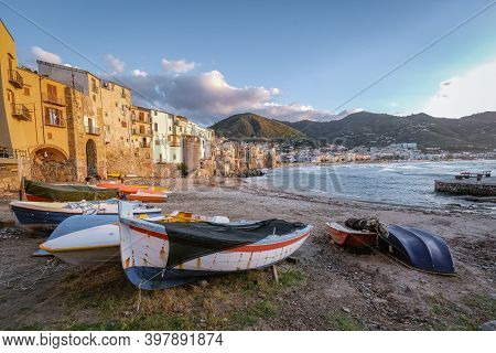 Cefalu, Medieval Village Of Sicily Island, Province Of Palermo, Italy. Europe