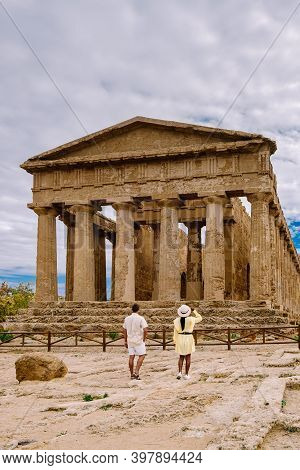 Valley Of The Temples At Agrigento Sicily, Italy Europe, Couple Visiting Sicily During Vacation