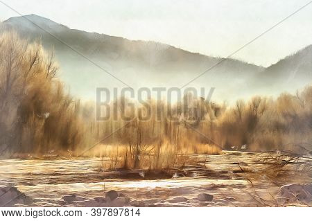 Beautiful Sunny Winter Landscape At Caucasus Mountains