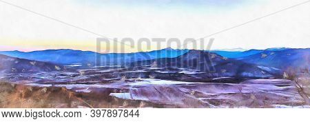 Beautiful Mountain Landscape At Caucasus Mountains Colorful Painting Looks Like Picture.