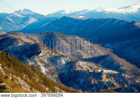 Beautiful Mountain Landscape With Forest At Caucasus Mountains