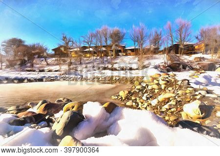 Beautiful Sunny Winter Landscape At Caucasus Mountains