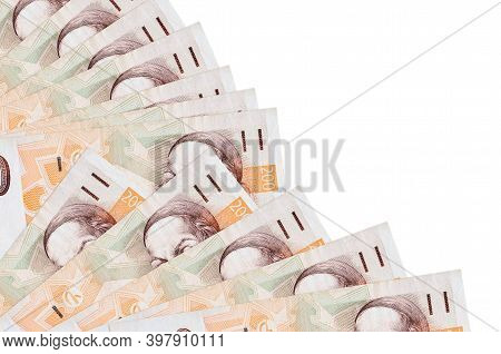 200 Czech Korun Bills Lies Isolated On White Background With Copy Space Stacked In Fan Close Up